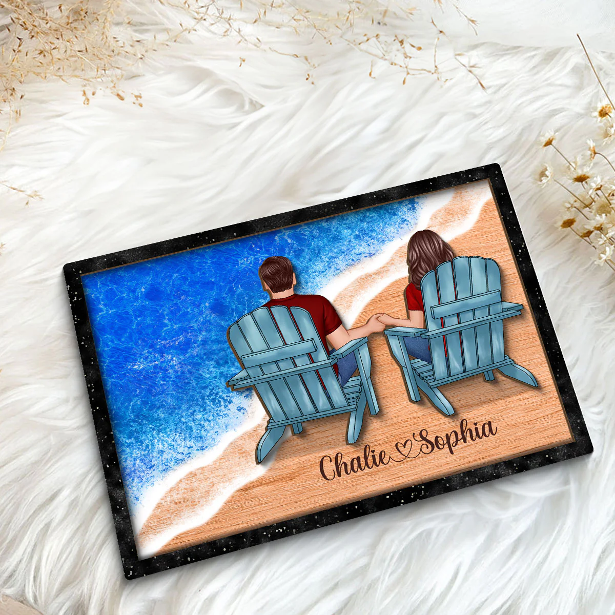 Couple Sitting On The Seaside Personalized 2-Layer Wooden Plaque - Image 5