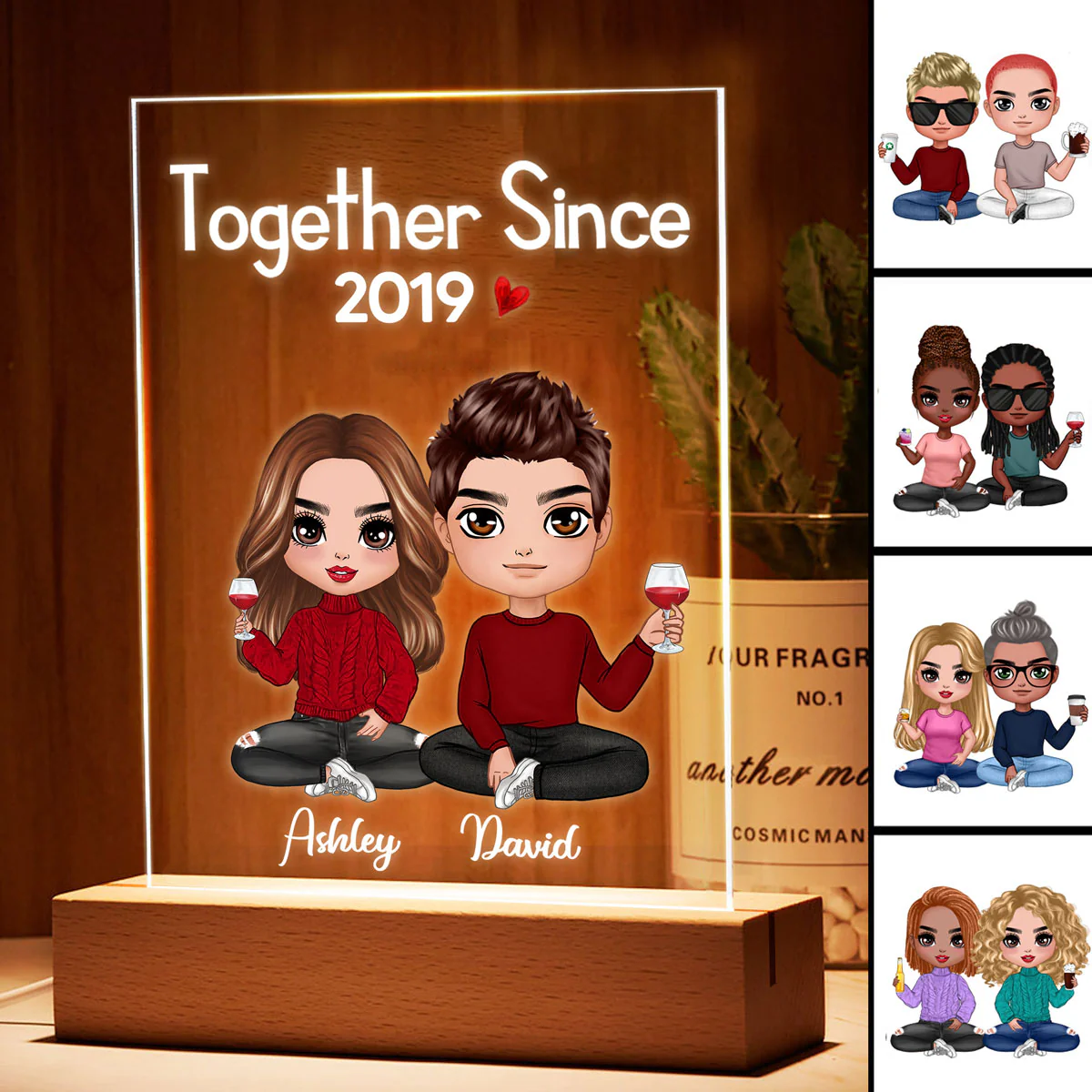 Couple Sitting - Personalized Acrylic Block Plaque LED Night Light - Anniversary Gift For Him, Gift For Her - Image 2