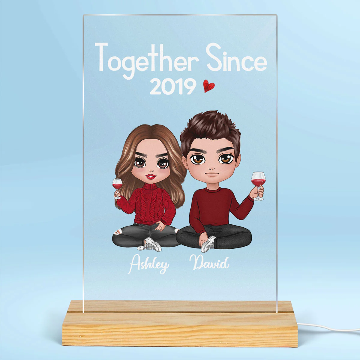 Couple Sitting - Personalized Acrylic Block Plaque LED Night Light - Anniversary Gift For Him, Gift For Her - Image 3