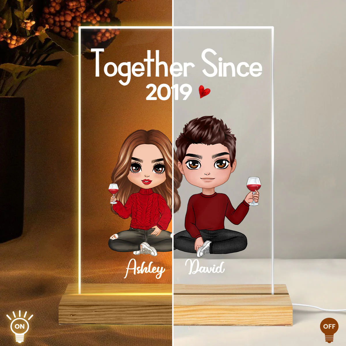 Couple Sitting - Personalized Acrylic Block Plaque LED Night Light - Anniversary Gift For Him, Gift For Her - Image 4