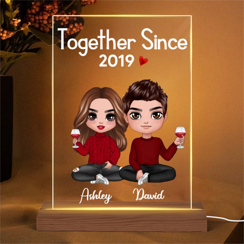 Couple Sitting - Personalized Acrylic Block Plaque LED Night Light - Anniversary Gift For Him, Gift For Her - Image 5