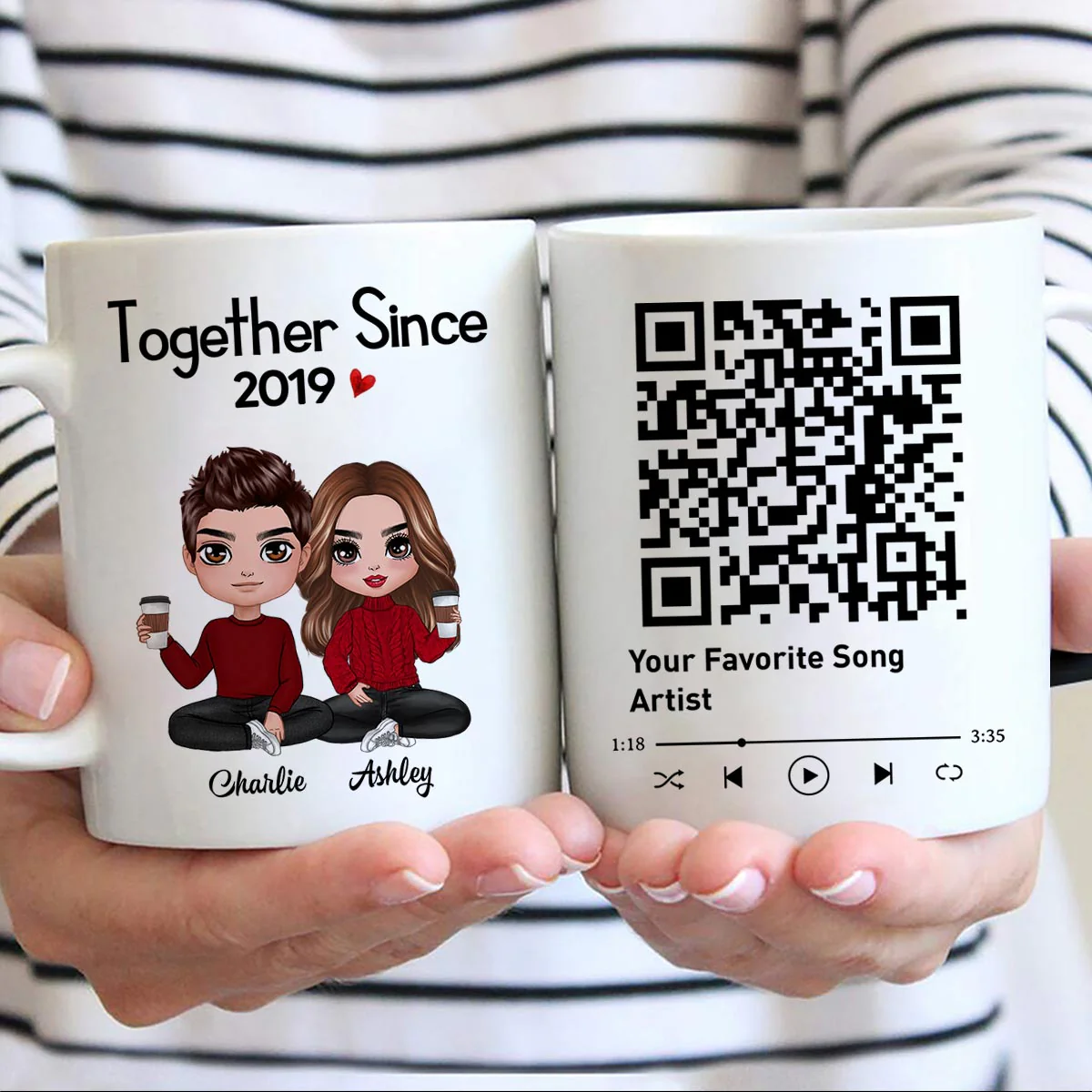 Couple Sitting Together Since Favorite Song QR Code Personalized Mug - Image 2