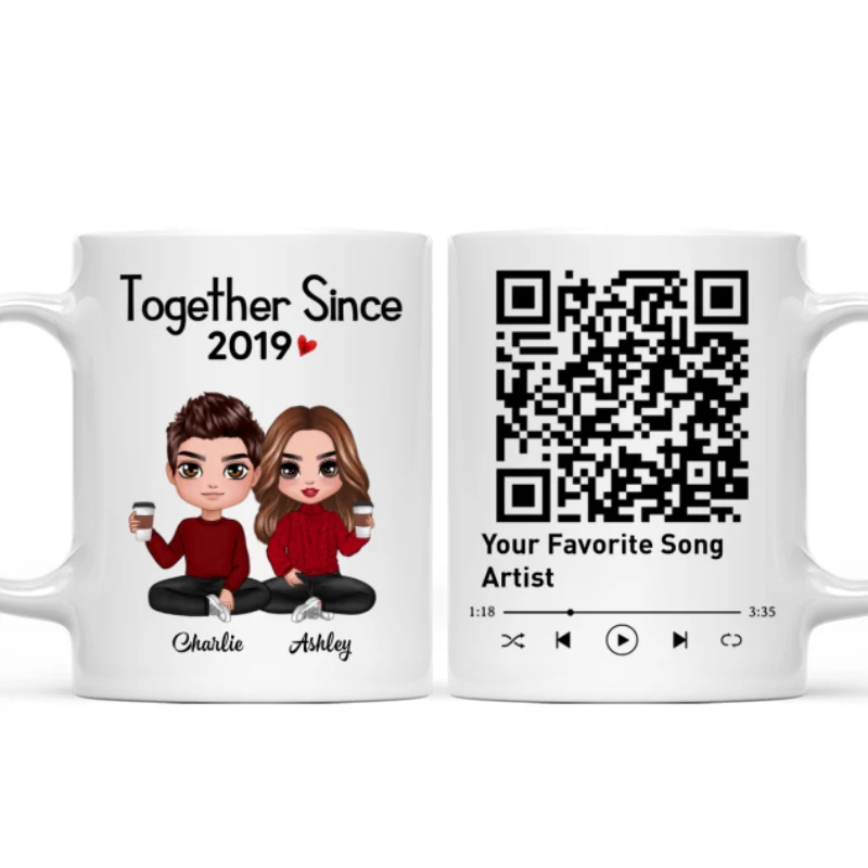 Couple Sitting Together Since Favorite Song QR Code Personalized Mug - Image 3