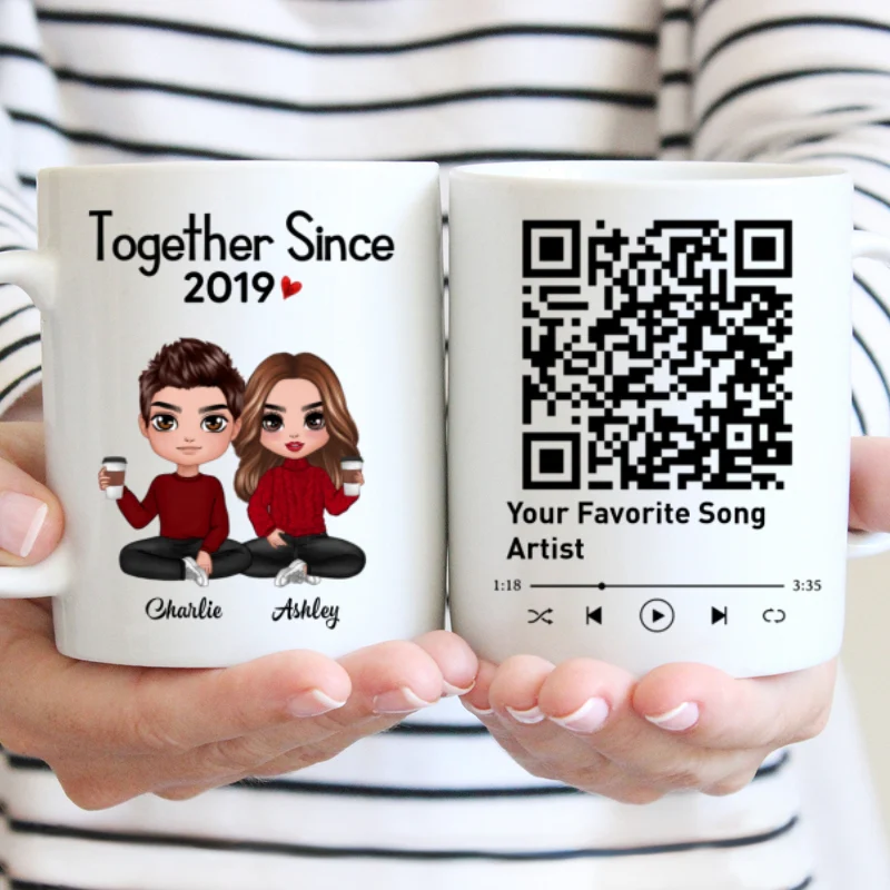 Couple Sitting Together Since Favorite Song QR Code Personalized Mug - Image 4