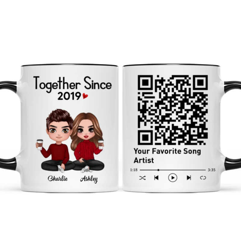Couple Sitting Together Since Favorite Song QR Code Personalized Mug - Image 5