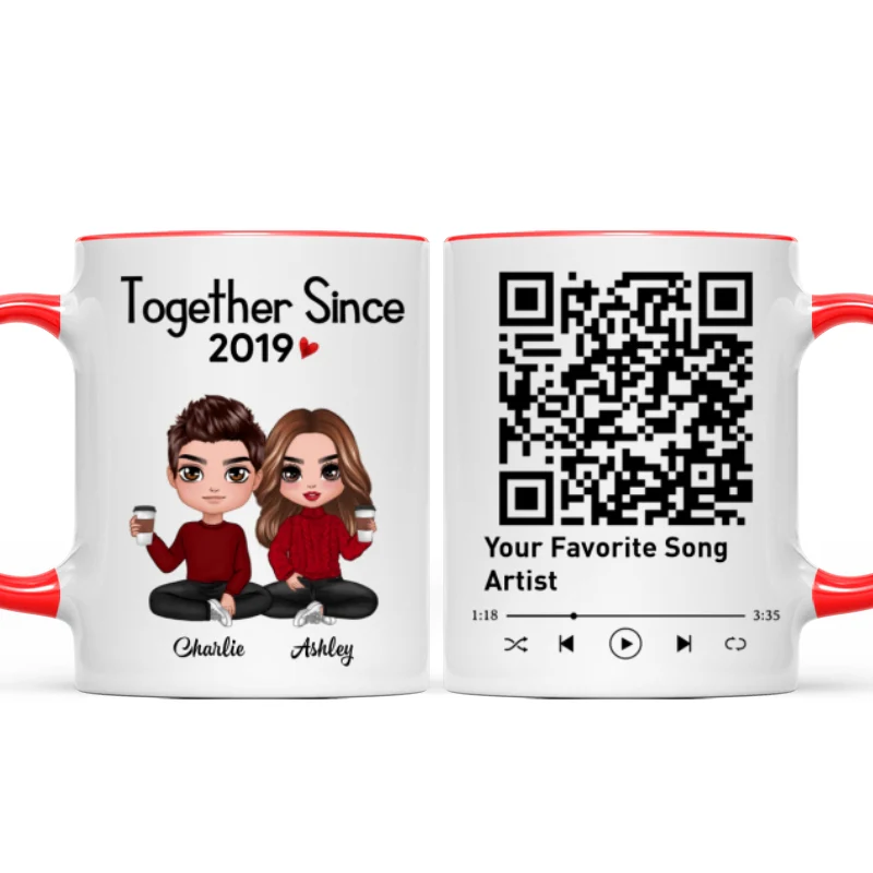 Couple Sitting Together Since Favorite Song QR Code Personalized Mug - Image 7