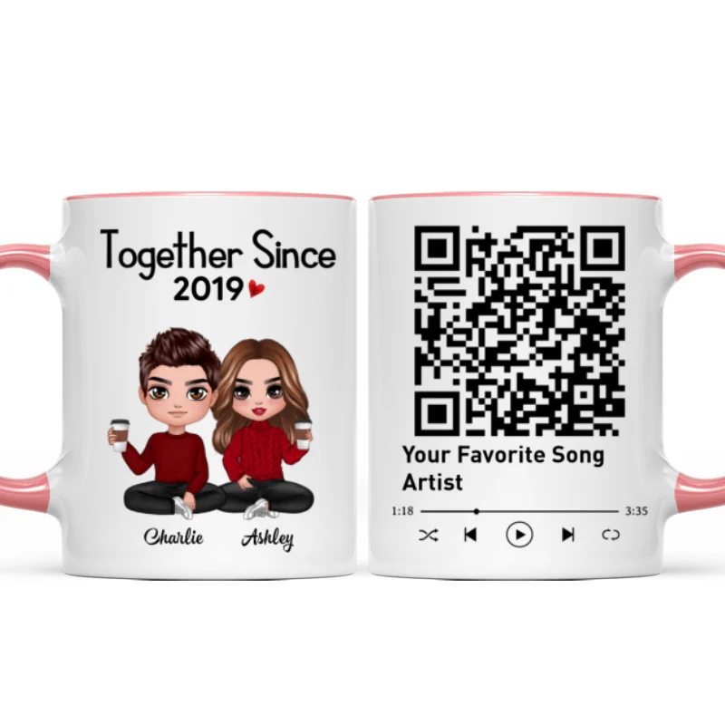Couple Sitting Together Since Favorite Song QR Code Personalized Mug - Image 9