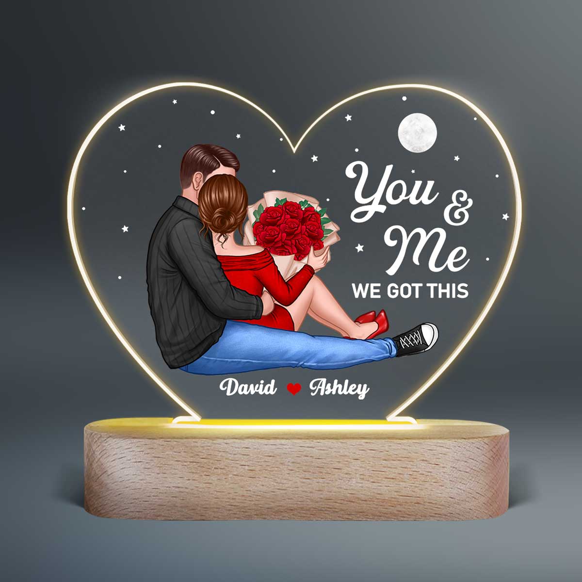 Couple Sitting Together Since Personalized Heart Acrylic Plaque With LED Night Light - Image 2