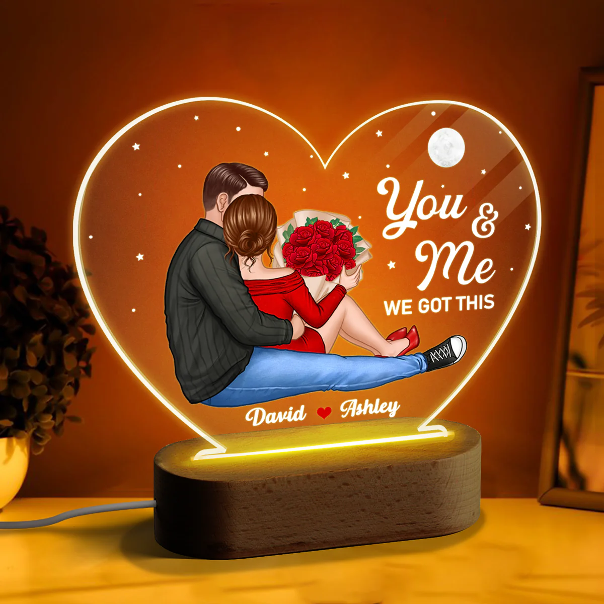 Couple Sitting Together Since Personalized Heart Acrylic Plaque With LED Night Light - Image 3