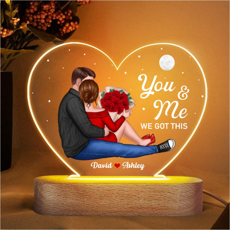 Couple Sitting Together Since Personalized Heart Acrylic Plaque With LED Night Light - Image 4