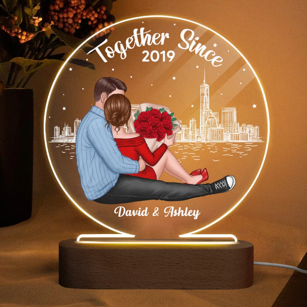 Couple Sitting Together Under Stars Personalized Circle Acrylic Plaque With LED Night Light - Valentine‘s Day Gift, Anniversary Gift For Her - Gift For Him - Image 4