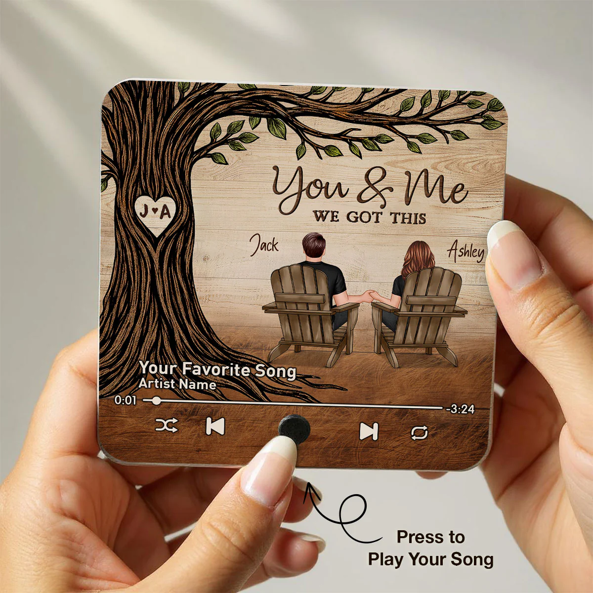 Couple Sitting Under Heart Carved Tree - Personalized Music Fridge Magnet - Valentine's Day Gift For Couple - Image 12