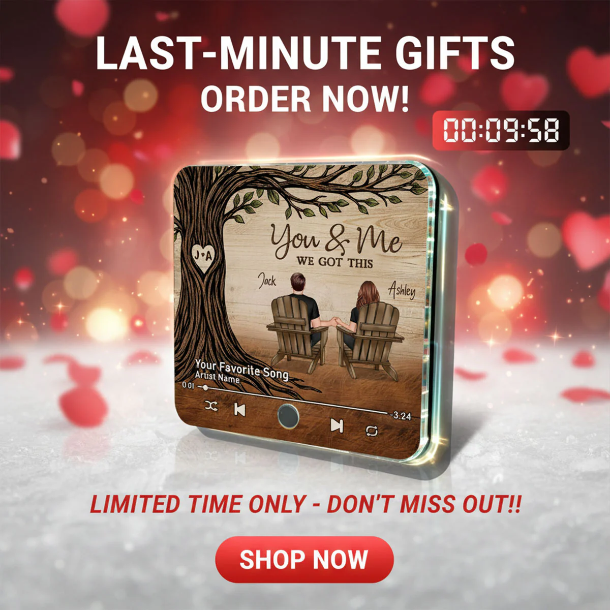 Couple Sitting Under Heart Carved Tree - Personalized Music Fridge Magnet - Valentine's Day Gift For Couple - Image 16