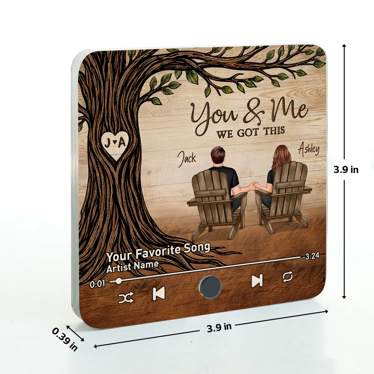 Couple Sitting Under Heart Carved Tree - Personalized Music Fridge Magnet - Valentine's Day Gift For Couple - Image 9