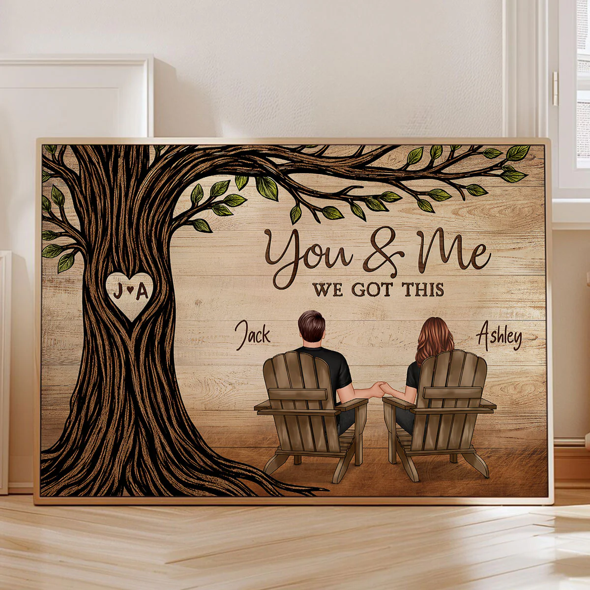 Couple Sitting Under Heart Carved Tree - Personalized Poster - Valentine's Day Gift For Couple - Image 12