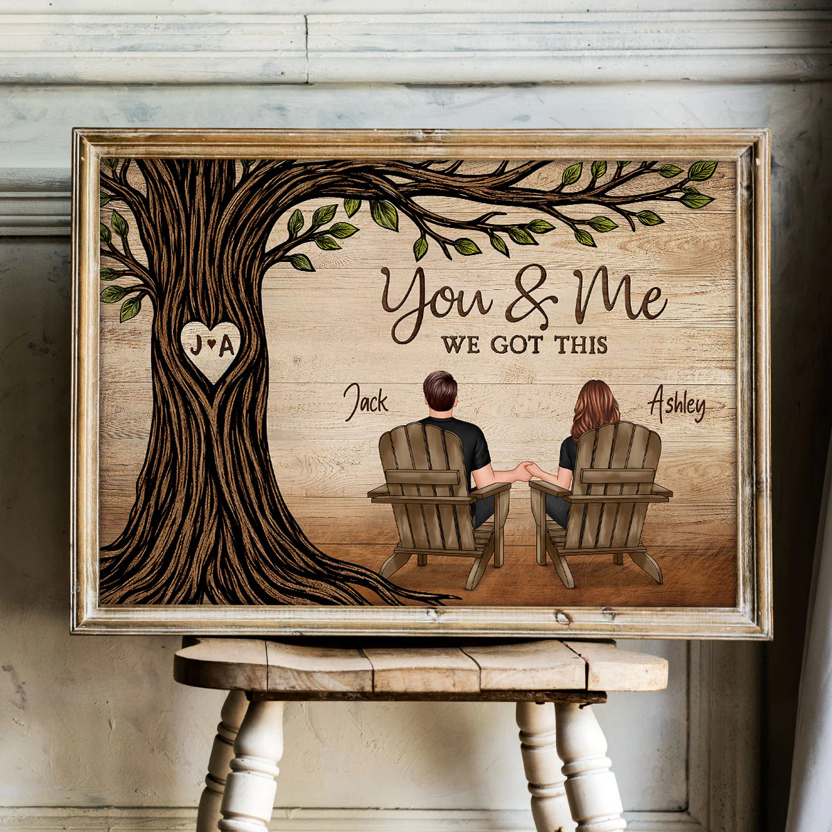 Couple Sitting Under Heart Carved Tree - Personalized Poster - Valentine's Day Gift For Couple - Image 13
