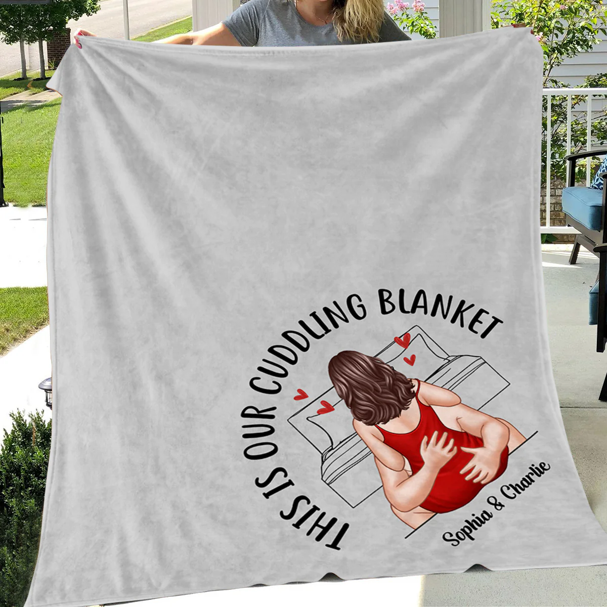Couple Snuggle Cuddling Personalized Fleece Blanket - Image 3