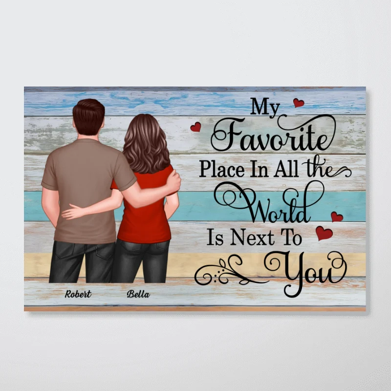 Couple Standing Back View Colorful Wood Pallets Personalized Poster - Image 11