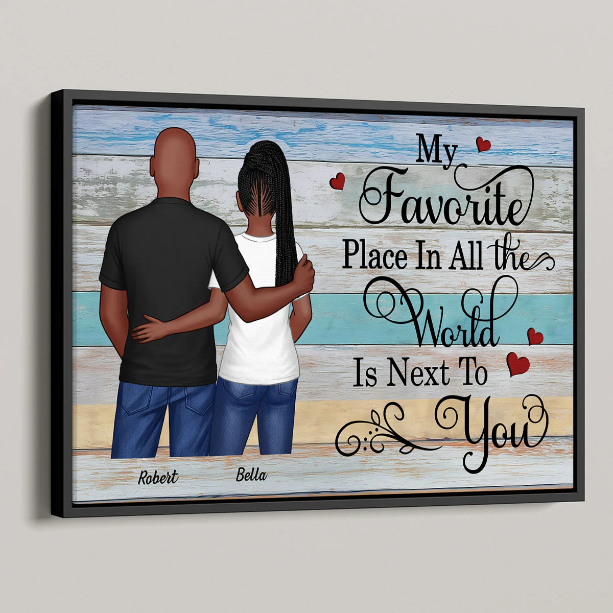 Couple Standing Back View Colorful Wood Pallets Personalized Poster - Image 2