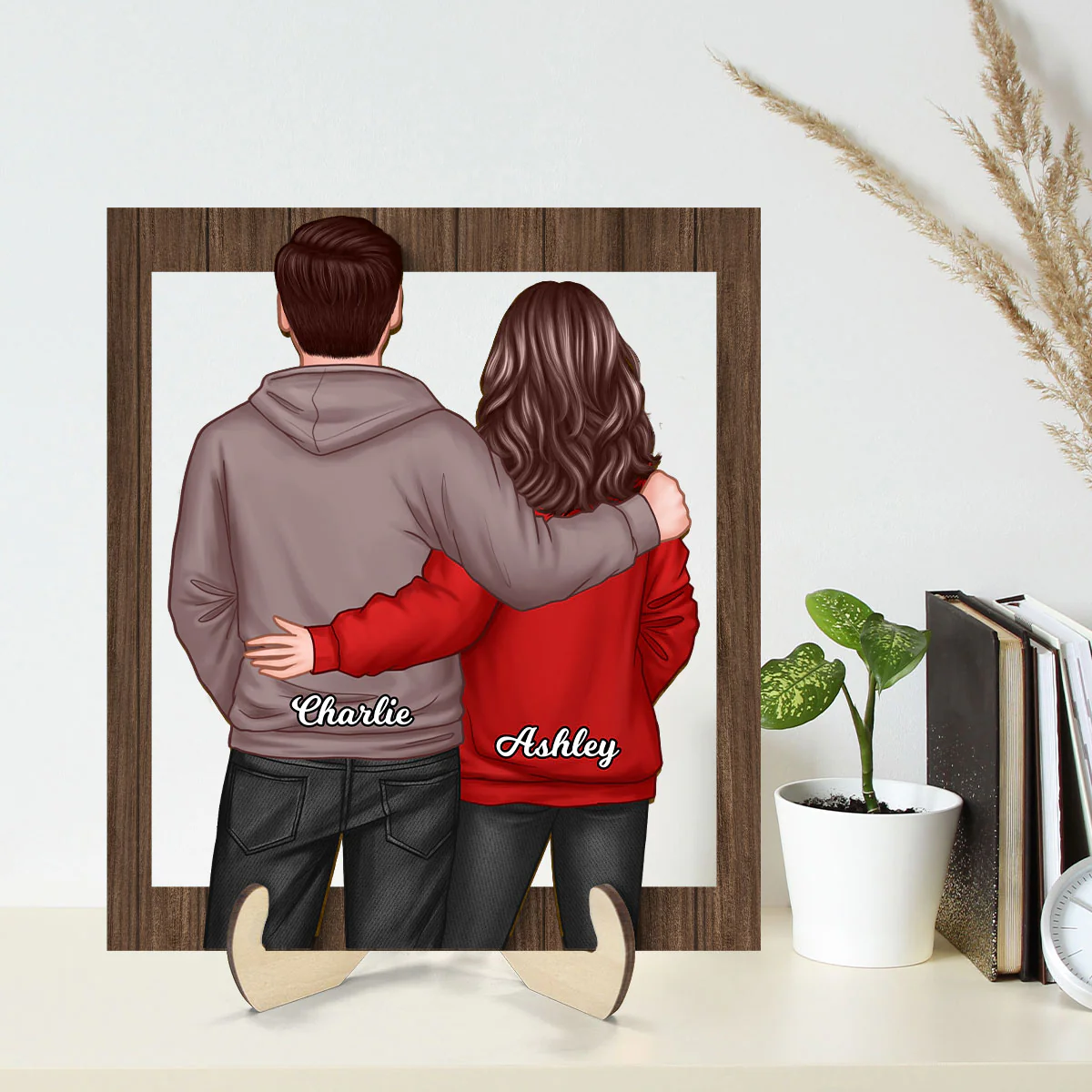 Couple Standing Back View Frame Personalized 2-layer Wooden Plaque - Image 2