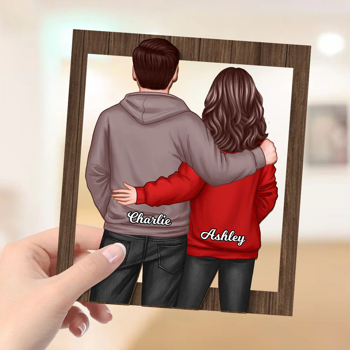 Couple Standing Back View Frame Personalized 2-layer Wooden Plaque - Image 4