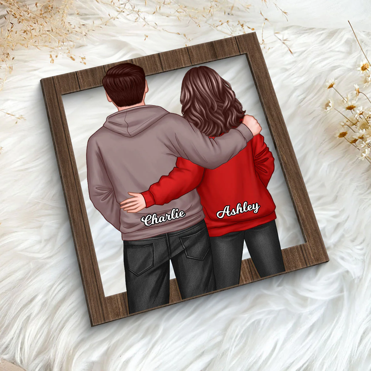 Couple Standing Back View Frame Personalized 2-layer Wooden Plaque - Image 5