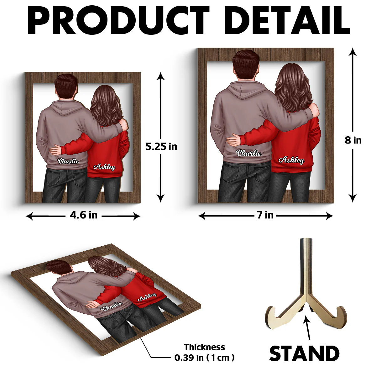 Couple Standing Back View Frame Personalized 2-layer Wooden Plaque - Image 6