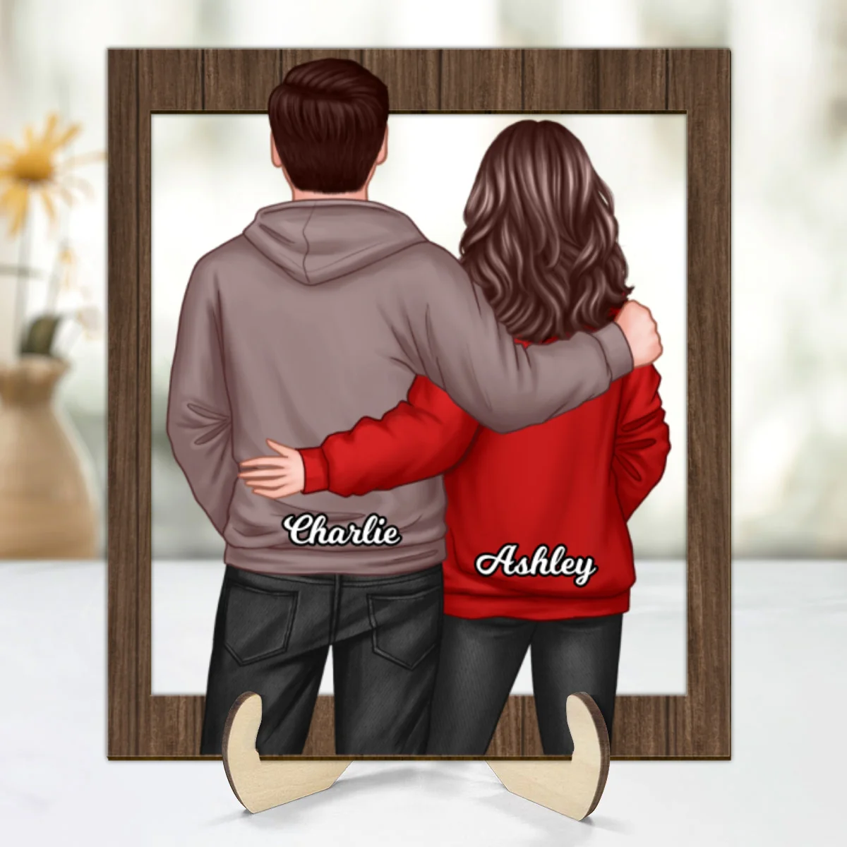 Couple Standing Back View Frame Personalized 2-layer Wooden Plaque - Image 8