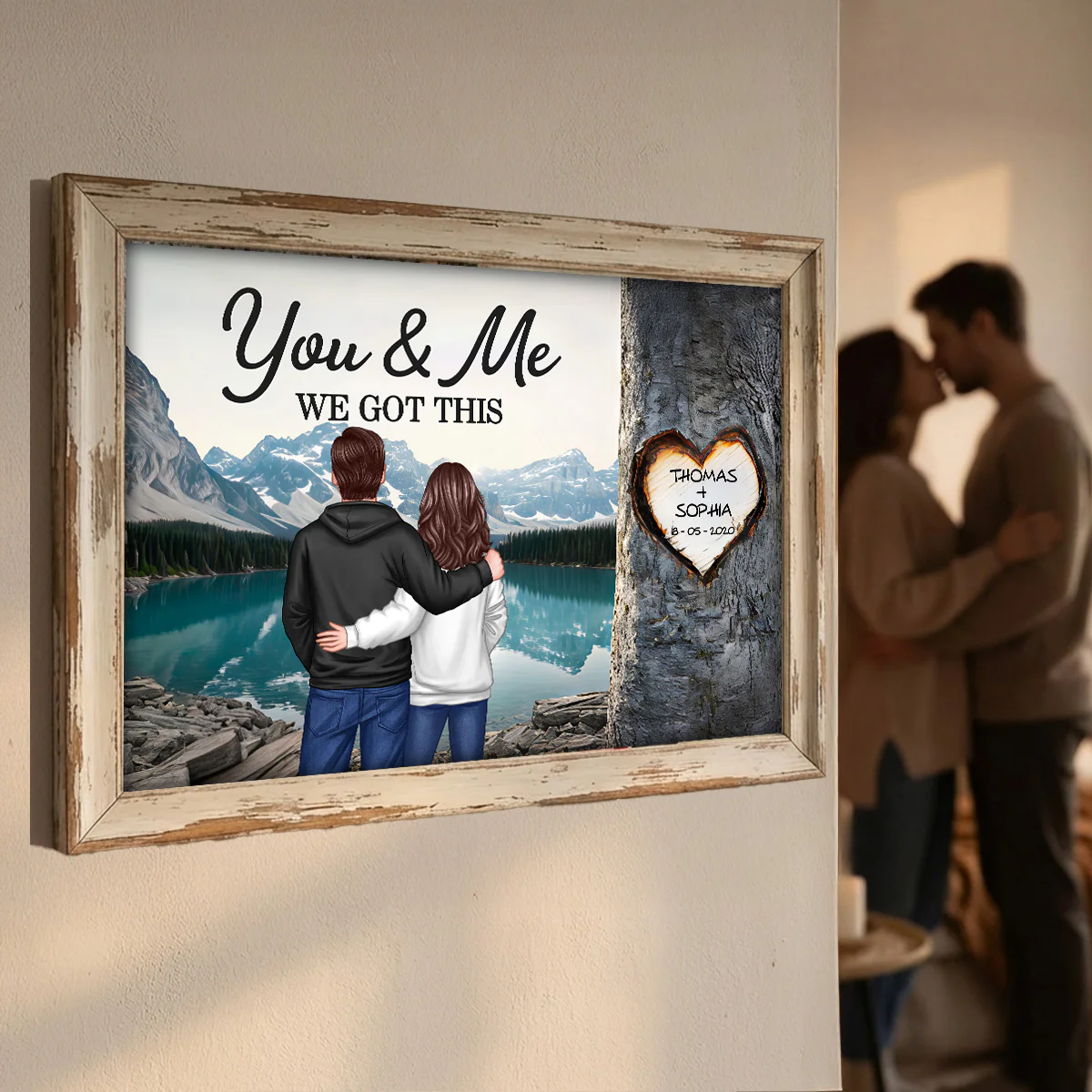 Couple Standing Back View Heart Carved Tree - Personalized Poster - Anniversary Gift, Valentine's Gift For Him, For Her - Image 2