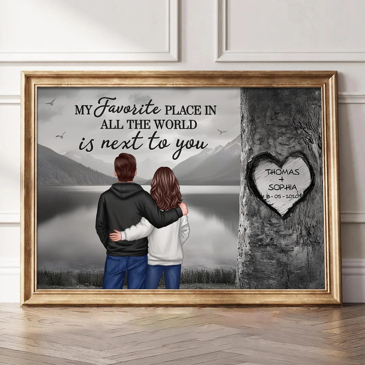 Couple Standing Back View Heart Carved Tree - Personalized Poster - Anniversary Gift, Valentine's Gift For Him, For Her - Image 3