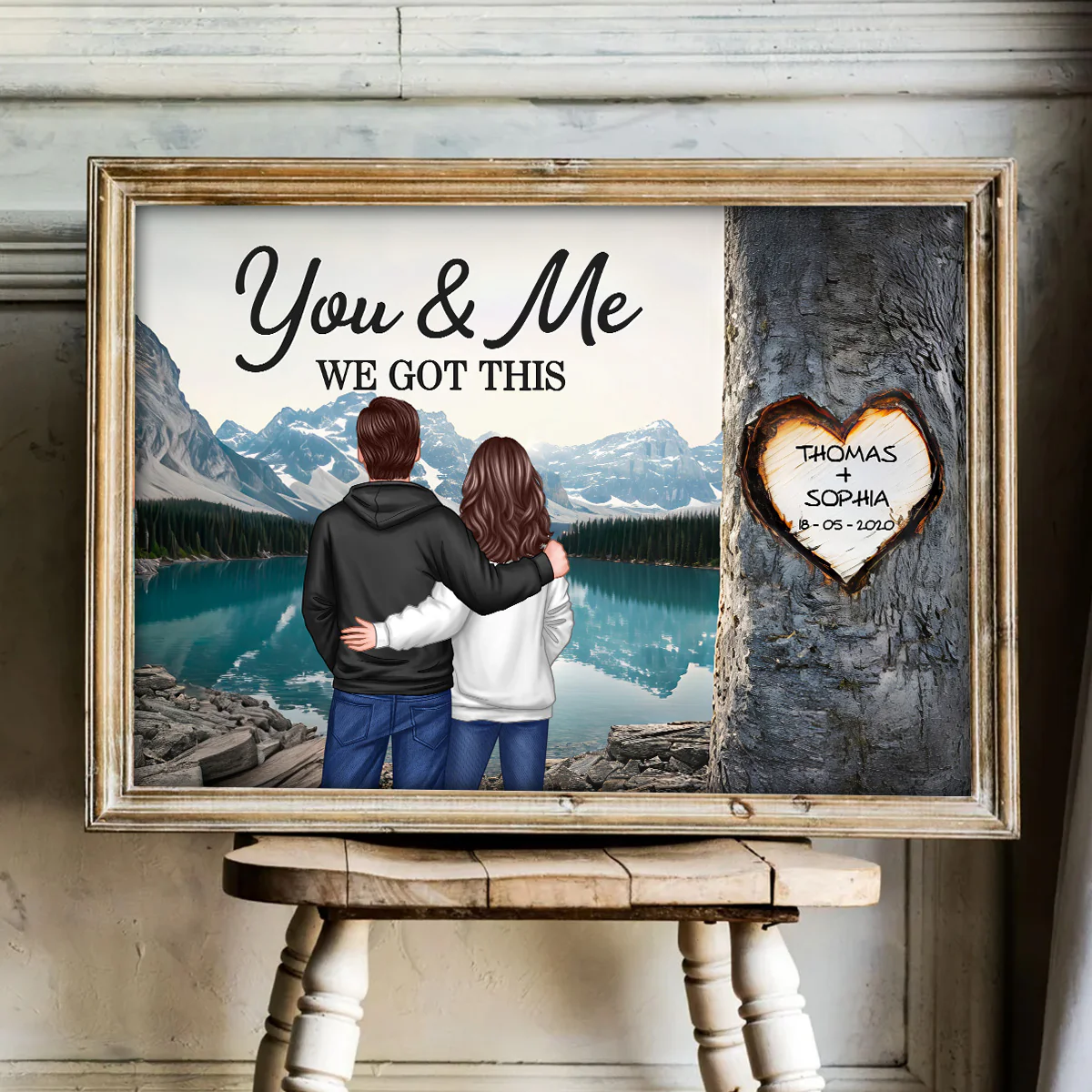 Couple Standing Back View Heart Carved Tree - Personalized Poster - Anniversary Gift, Valentine's Gift For Him, For Her - Image 4