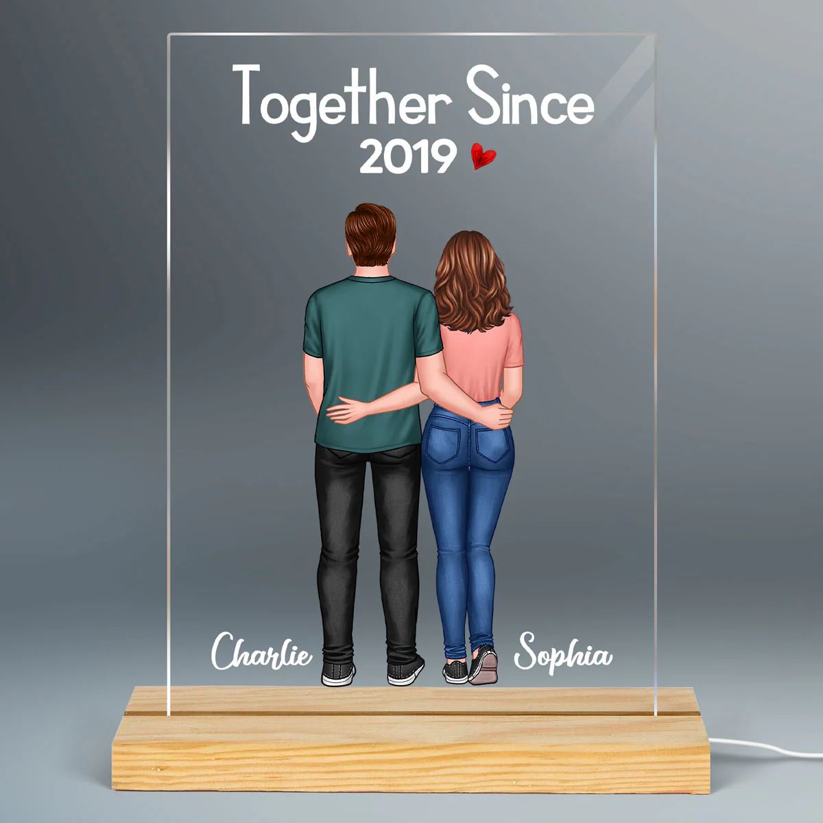 Couple Standing Back View Together Since With Dog Cat Personalized Rectangle Acrylic Plaque With LED Night Light - Valentine‘s Day Gift - Anniversary Gift For Him - Gift For Her - Image 2