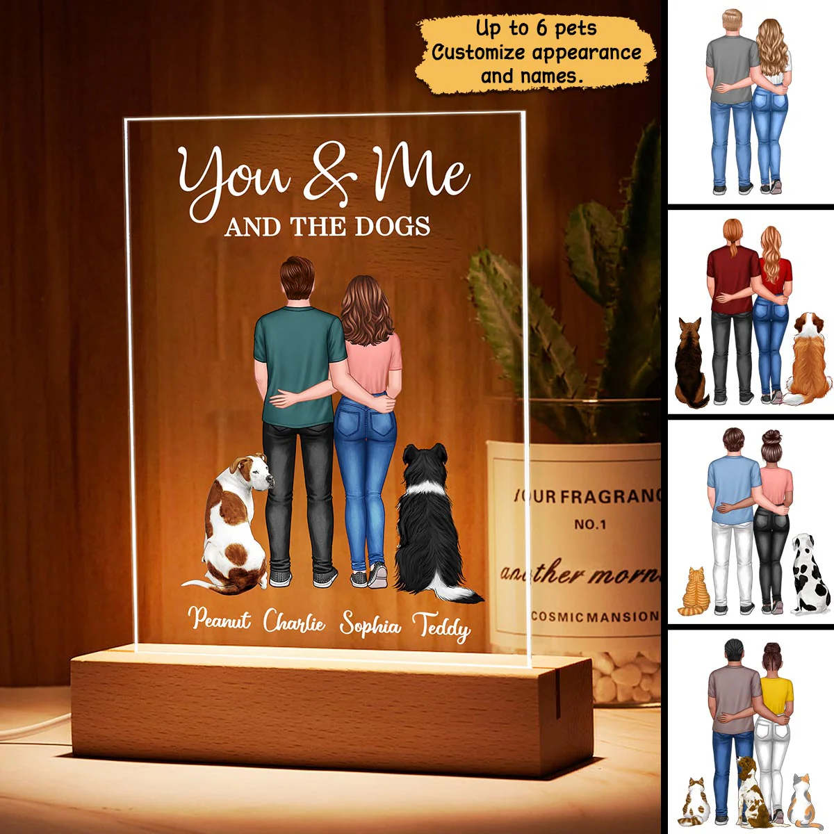 Couple Standing Back View Together Since With Dog Cat Personalized Rectangle Acrylic Plaque With LED Night Light - Valentine‘s Day Gift - Anniversary Gift For Him - Gift For Her - Image 3