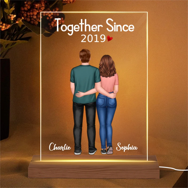 Couple Standing Back View Together Since With Dog Cat Personalized Rectangle Acrylic Plaque With LED Night Light - Valentine‘s Day Gift - Anniversary Gift For Him - Gift For Her - Image 4