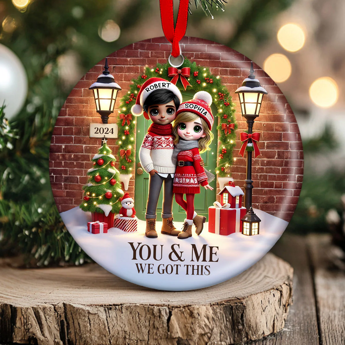Couple Standing In Front of Door Personalized Ceramic Ornament, Christmas Gift for Him, Gift for Her - Image 4