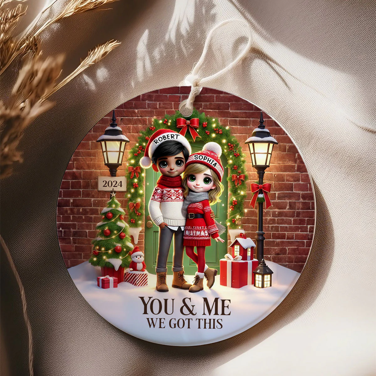 Couple Standing In Front of Door Personalized Ceramic Ornament, Christmas Gift for Him, Gift for Her - Image 5