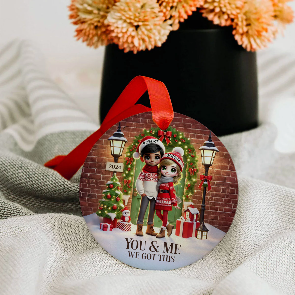 Couple Standing In Front of Door Personalized Ceramic Ornament, Christmas Gift for Him, Gift for Her - Image 6