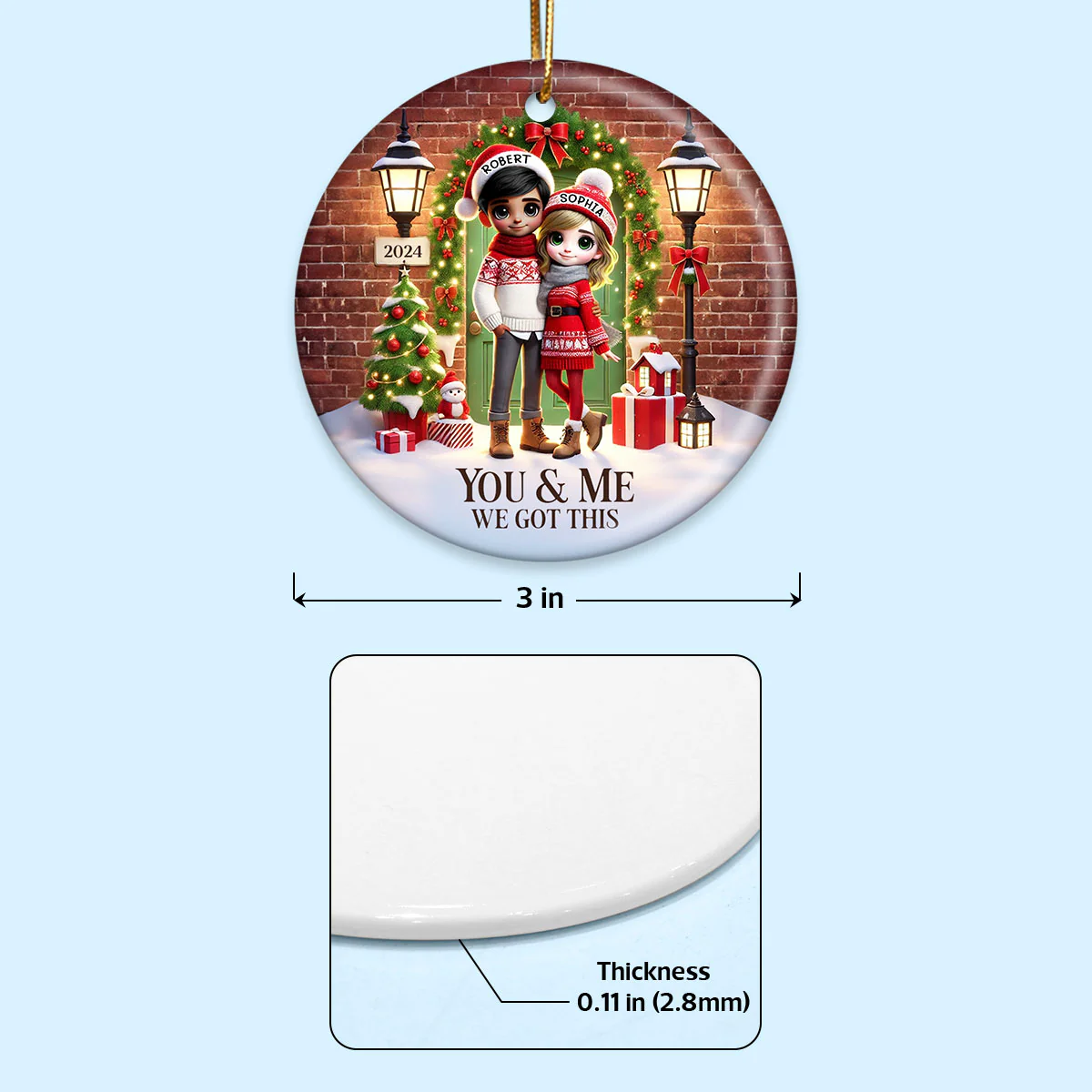 Couple Standing In Front of Door Personalized Ceramic Ornament, Christmas Gift for Him, Gift for Her - Image 7