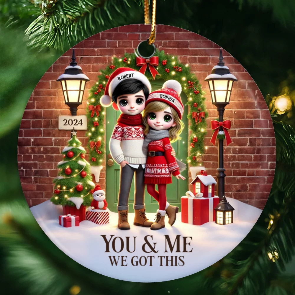 Couple Standing In Front of Door Personalized Ceramic Ornament, Christmas Gift for Him, Gift for Her - Image 9