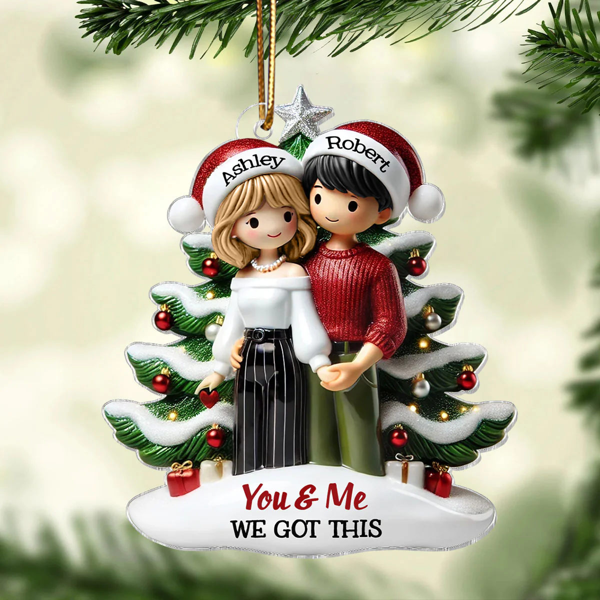 Couple Standing In Front Of The Christmas Tree Personalized 2D Flat Acrylic Ornament, Christmas Gift For Him, For Her - Image 2