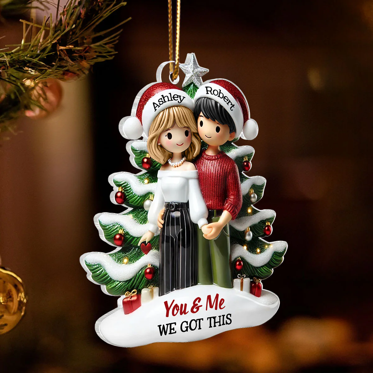 Couple Standing In Front Of The Christmas Tree Personalized 2D Flat Acrylic Ornament, Christmas Gift For Him, For Her - Image 8