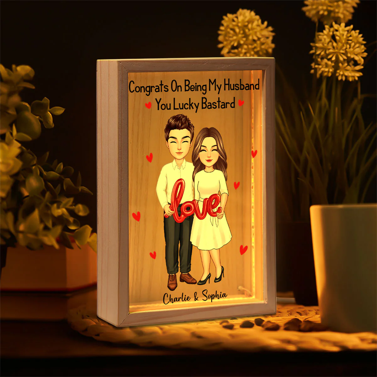 Couple Standing LOVE Balloon Personalized Frame Light Box - Image 3