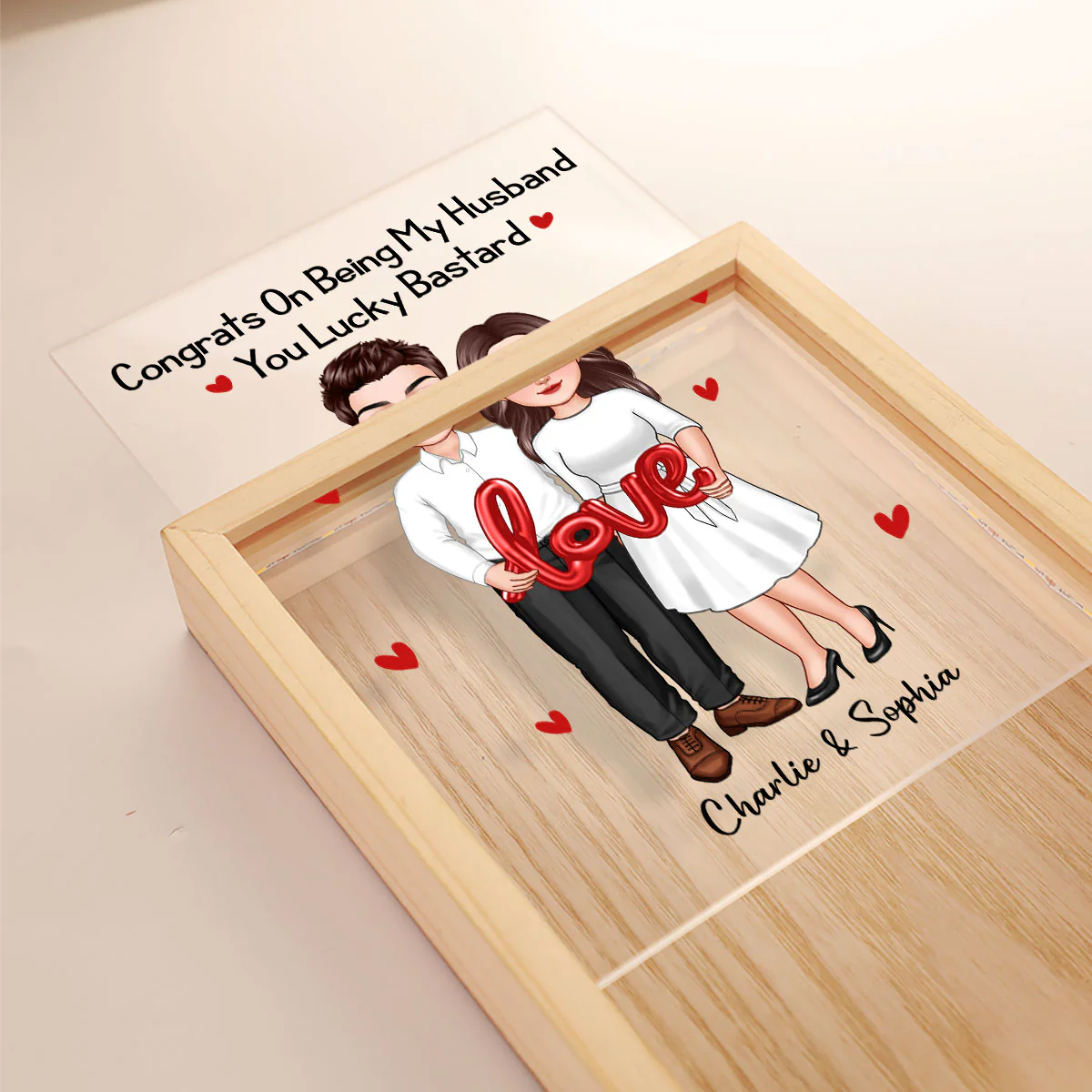 Couple Standing LOVE Balloon Personalized Frame Light Box - Image 4