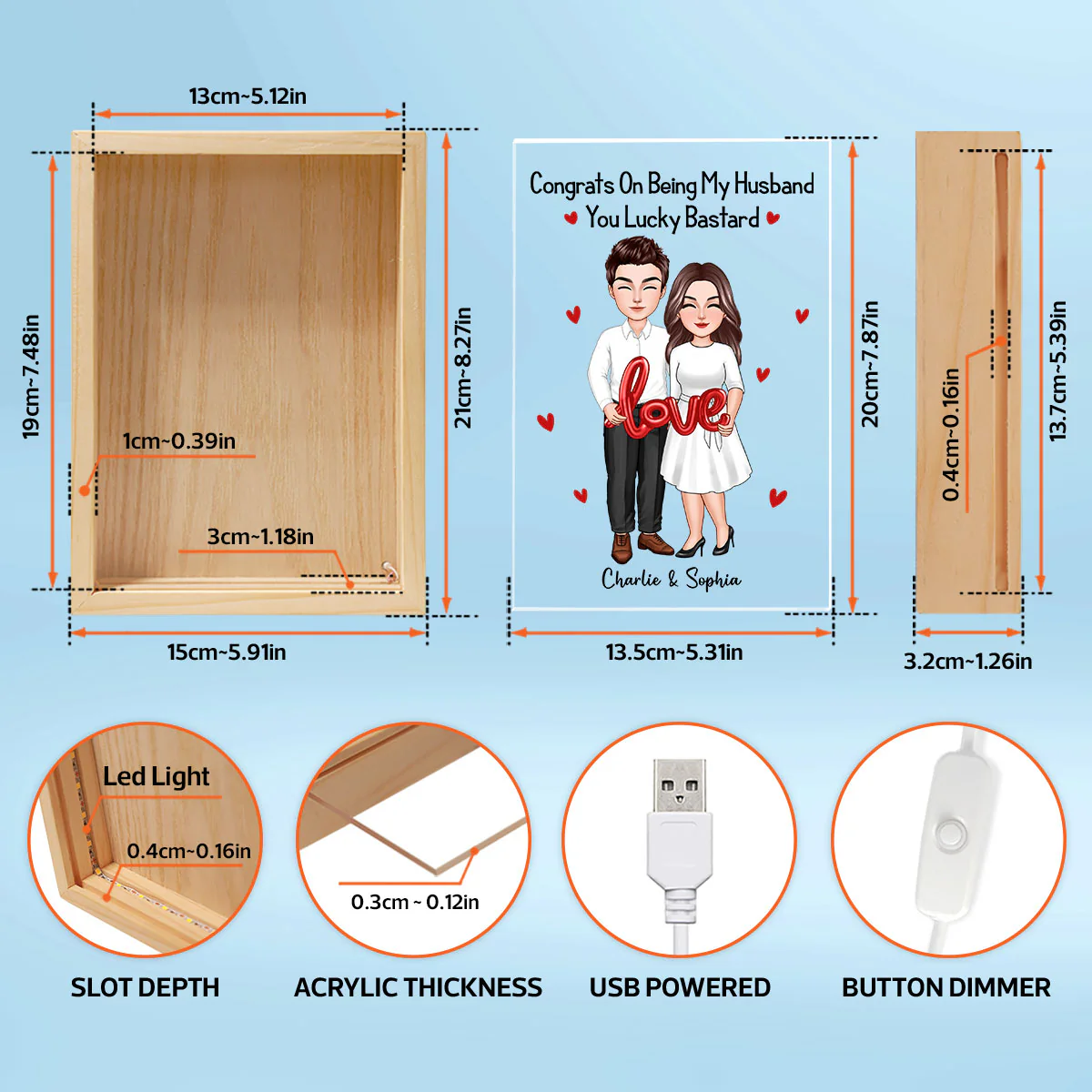 Couple Standing LOVE Balloon Personalized Frame Light Box - Image 5