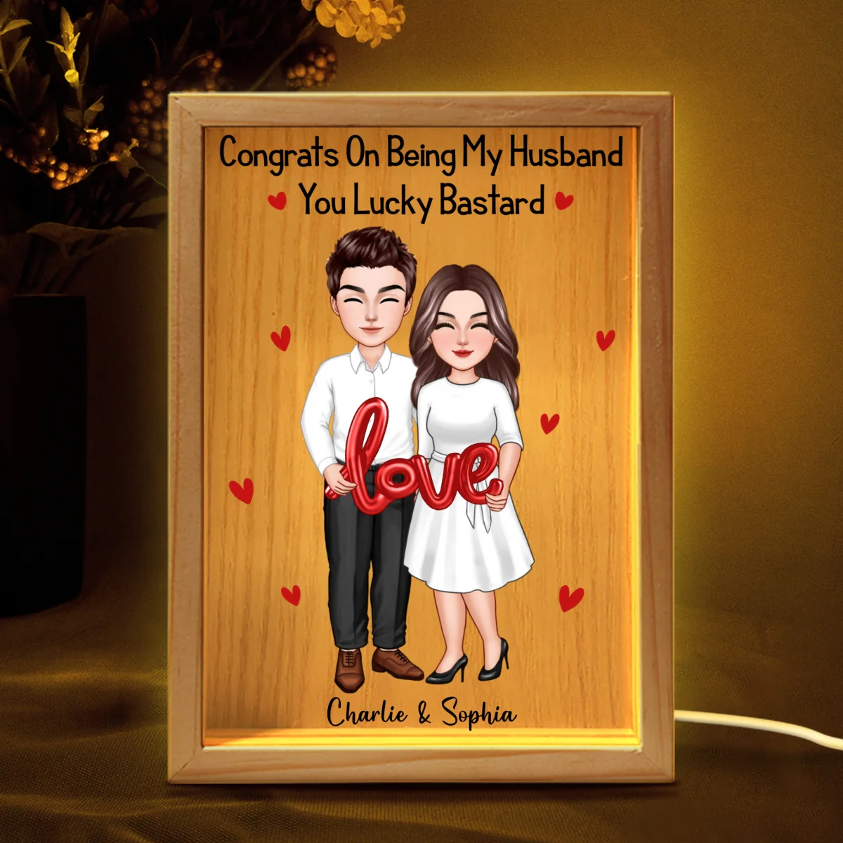 Couple Standing LOVE Balloon Personalized Frame Light Box - Image 8