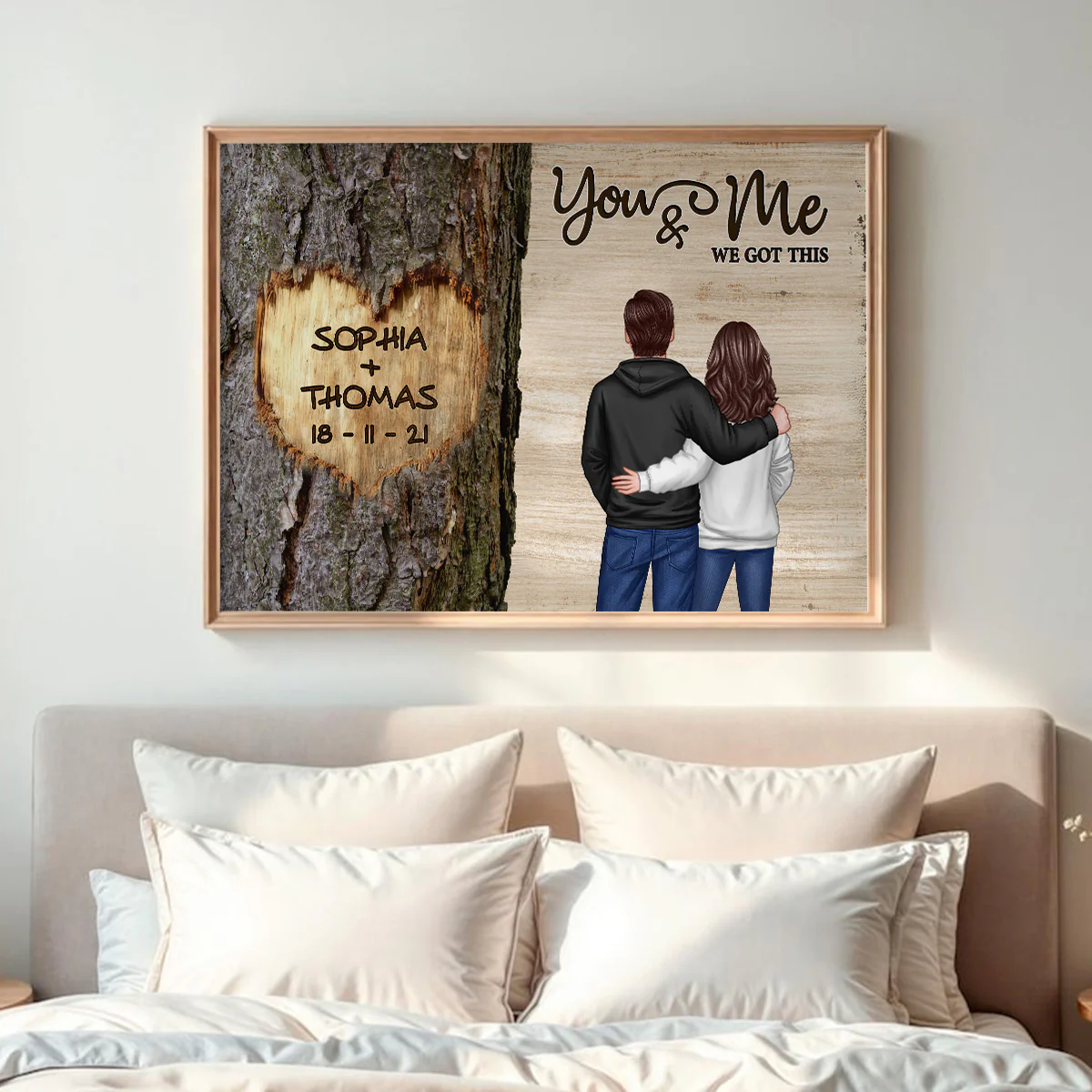 Couple Standing Side By Side Back View Heart Carved Tree - Personalized Poster - Anniversary Gift, Valentine's Gift For Him, For Her - Image 5