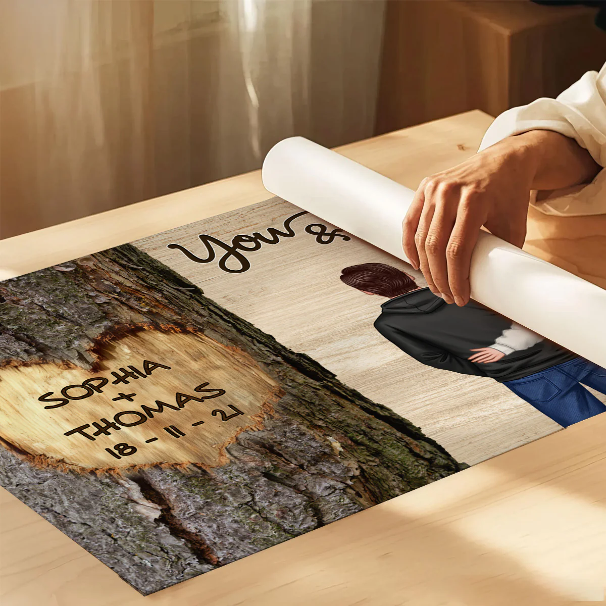 Couple Standing Side By Side Back View Heart Carved Tree - Personalized Poster - Anniversary Gift, Valentine's Gift For Him, For Her - Image 6