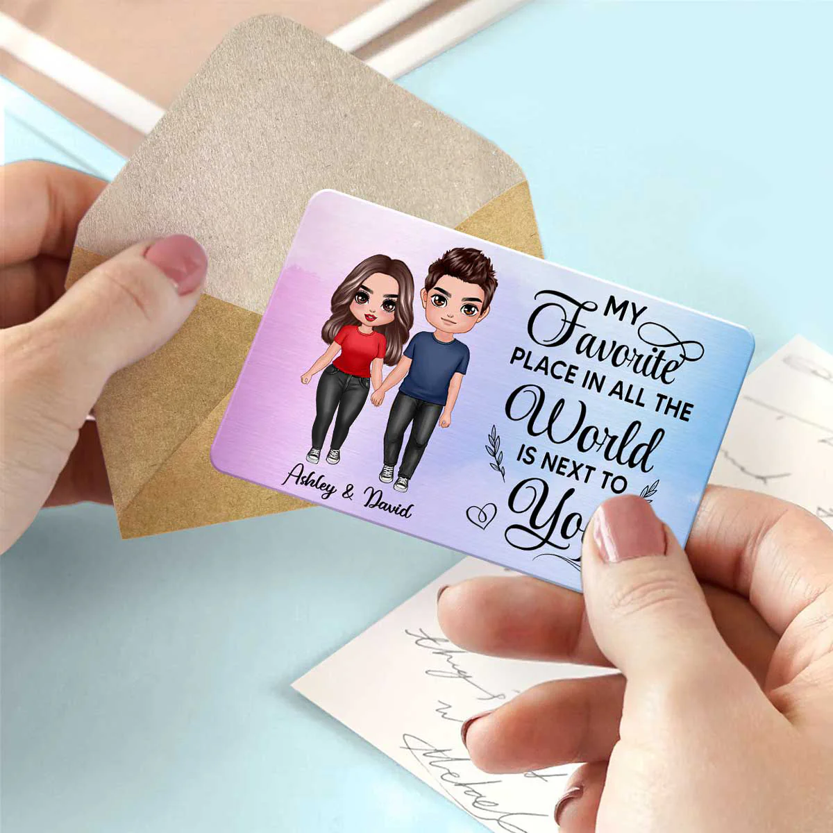 Couple Standing Together Since I Met You Wallet Keepsake Personalized Metal Wallet Card - Image 3