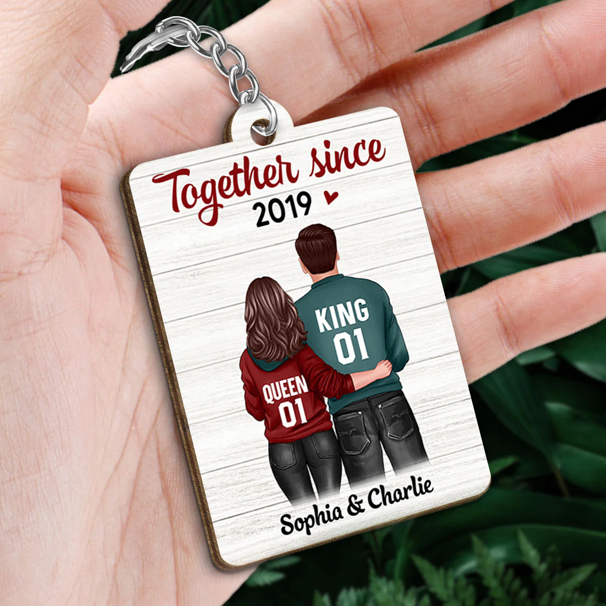 Couple Standing We Got This Personalized Wooden Keychain - Image 2