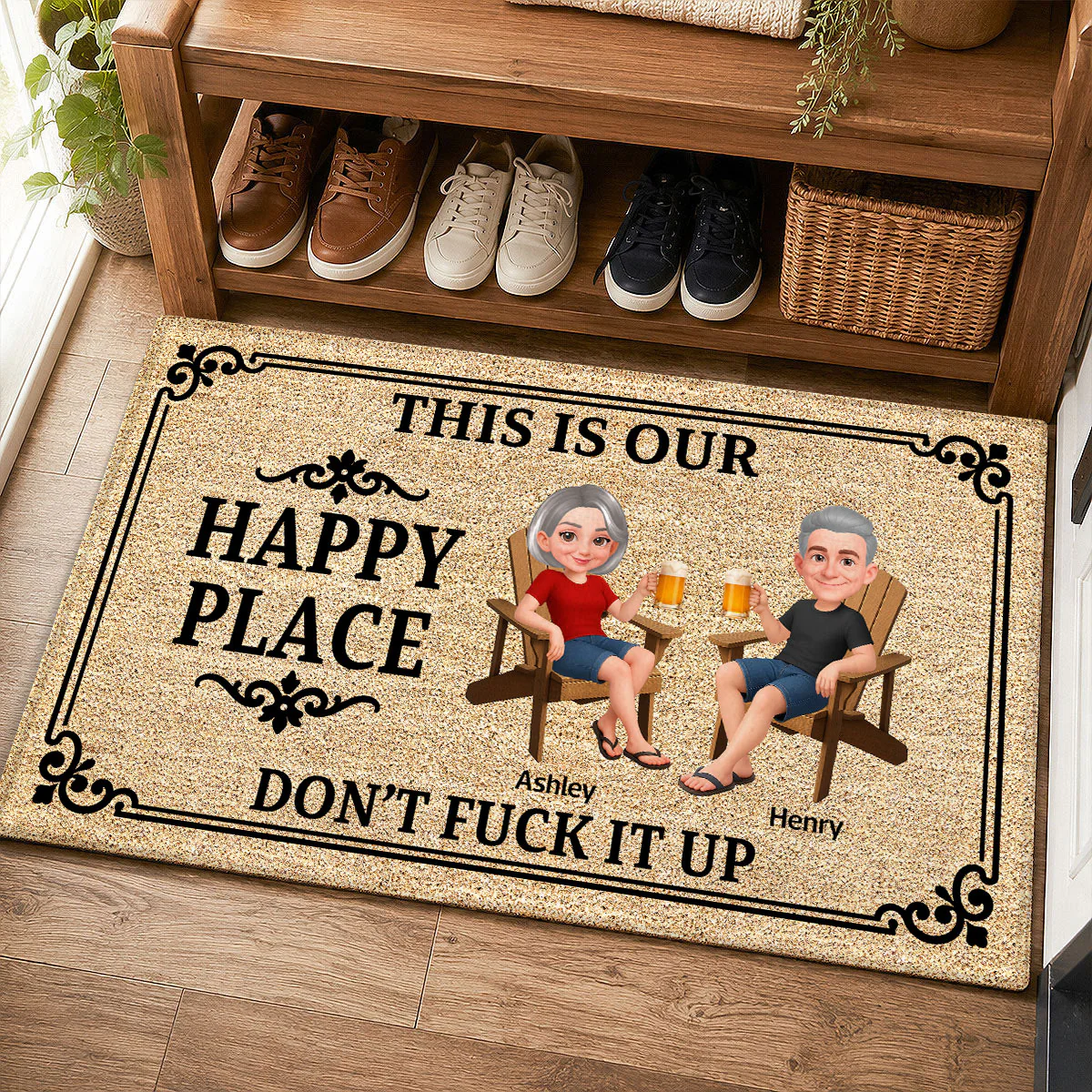 Couple This Is Our Happy Place - Personalized Doormat - Funny Sarcasm House Decoration - Image 2